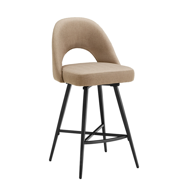 iNSPIRE Q Black Metal Fabric Counter Height Swivel Chiars (Set of 2) in Beige