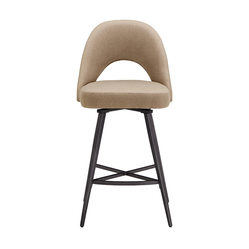 iNSPIRE Q Black Metal Fabric Counter Height Swivel Chiars (Set of 2) in Beige