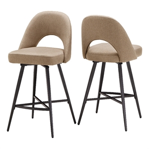 iNSPIRE Q Black Metal Fabric Counter Height Swivel Chiars (Set of 2) in Beige