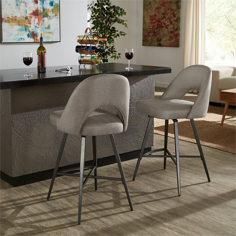 iNSPIRE Q Black Metal Fabric Counter Height Swivel Chiars (Set of 2) in Gray