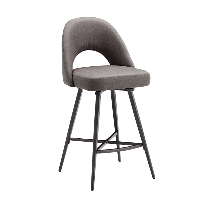 iNSPIRE Q Black Metal Fabric Counter Height Swivel Chiars (Set of 2) in Gray