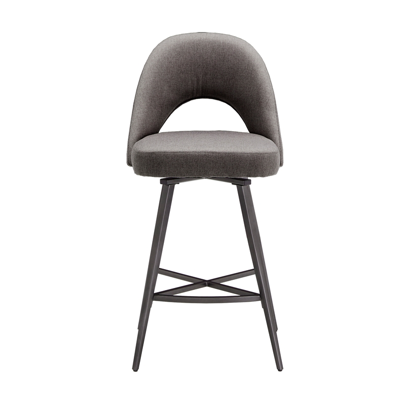 iNSPIRE Q Black Metal Fabric Counter Height Swivel Chiars (Set of 2) in Gray