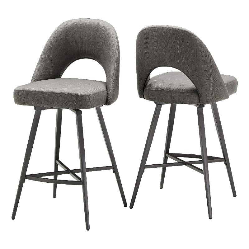 iNSPIRE Q Black Metal Fabric Counter Height Swivel Chiars (Set of 2) in Gray
