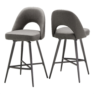 iNSPIRE Q Black Metal Fabric Counter Height Swivel Chiars (Set of 2) in Gray