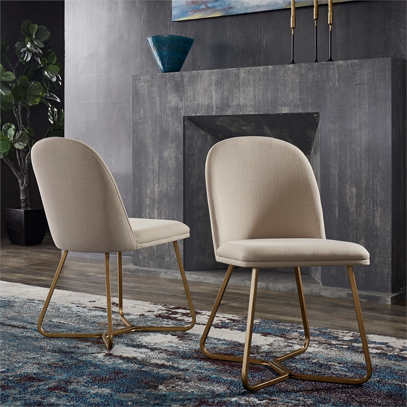 iNSPIRE Q Gold Finish Metal Beige Linen Dining Chairs (Set of 2)