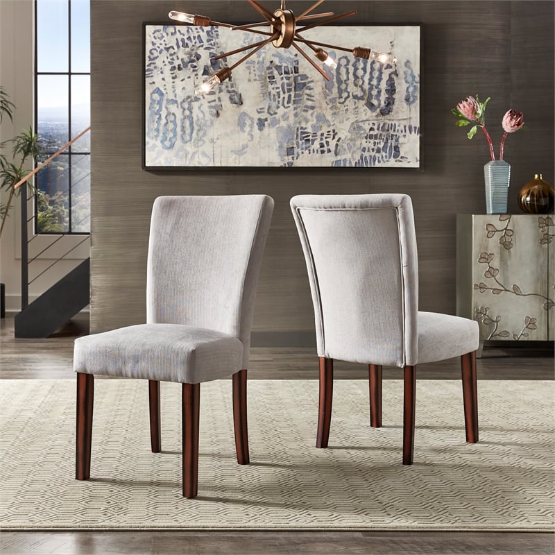 iNSPIRE Q Espresso Wood Chenille Parsons Dining Chairs (Set of 2) in Silver Gray
