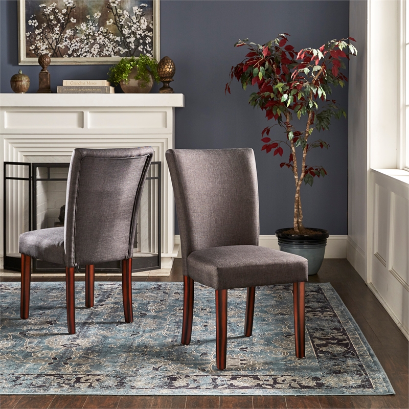 iNSPIRE Q Espresso Wood Linen Parsons Dining Chairs (Set of 2) in Dark Gray