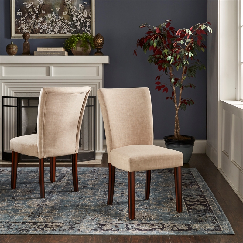 iNSPIRE Q Espresso Wood Linen Parsons Dining Chairs (Set of 2) in Beige