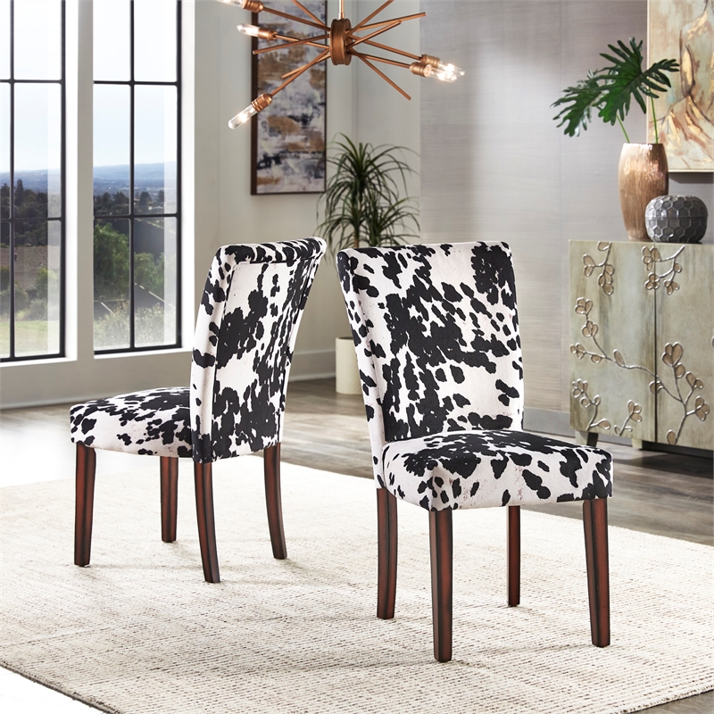 iNSPIRE Q Espresso Wood Cowhide Parsons Dining Chairs (Set of 2) in Black