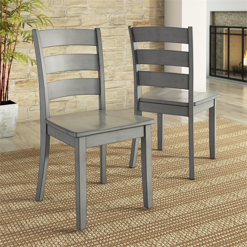iNSPIRE Q Ladder Back Wood Dining Chairs (Set of 2) in Antique Grey