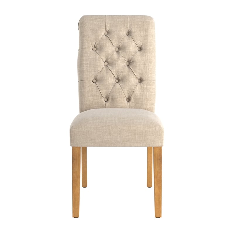 iNSPIRE Q Linen Tufted Rolled Back Wood Parsons Chairs (Set of 2) in Beige