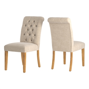 iNSPIRE Q Linen Tufted Rolled Back Wood Parsons Chairs (Set of 2) in Beige