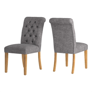 iNSPIRE Q Linen Tufted Rolled Back Wood Parsons Chairs (Set of 2) in Gray