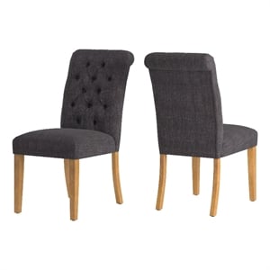 iNSPIRE Q Linen Tufted Rolled Back Wood Parsons Chairs (Set of 2) in Dark Gray