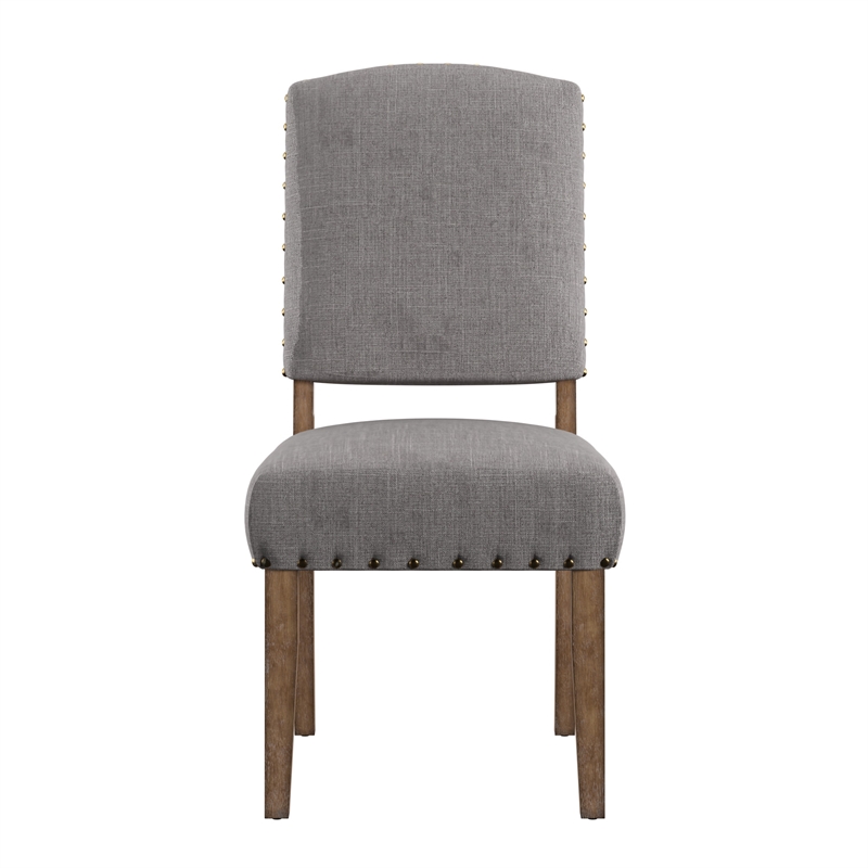 iNSPIRE Q Nailhead Linen Wood Dining Chairs (Set of 2) in Gray