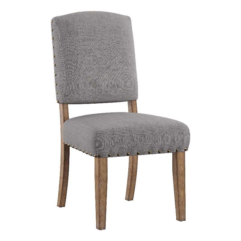 iNSPIRE Q Nailhead Linen Wood Dining Chairs (Set of 2) in Gray