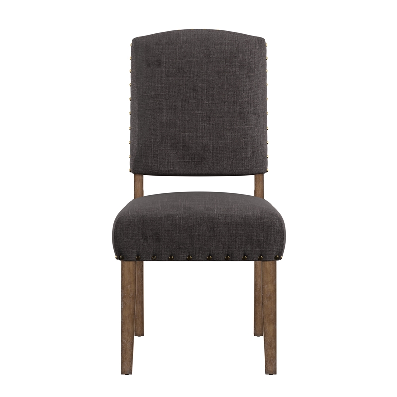 iNSPIRE Q Nailhead Linen Wood Dining Chairs (Set of 2) in Dark Gray