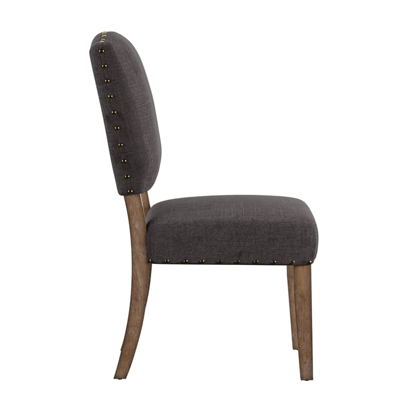 iNSPIRE Q Nailhead Linen Wood Dining Chairs (Set of 2) in Dark Gray
