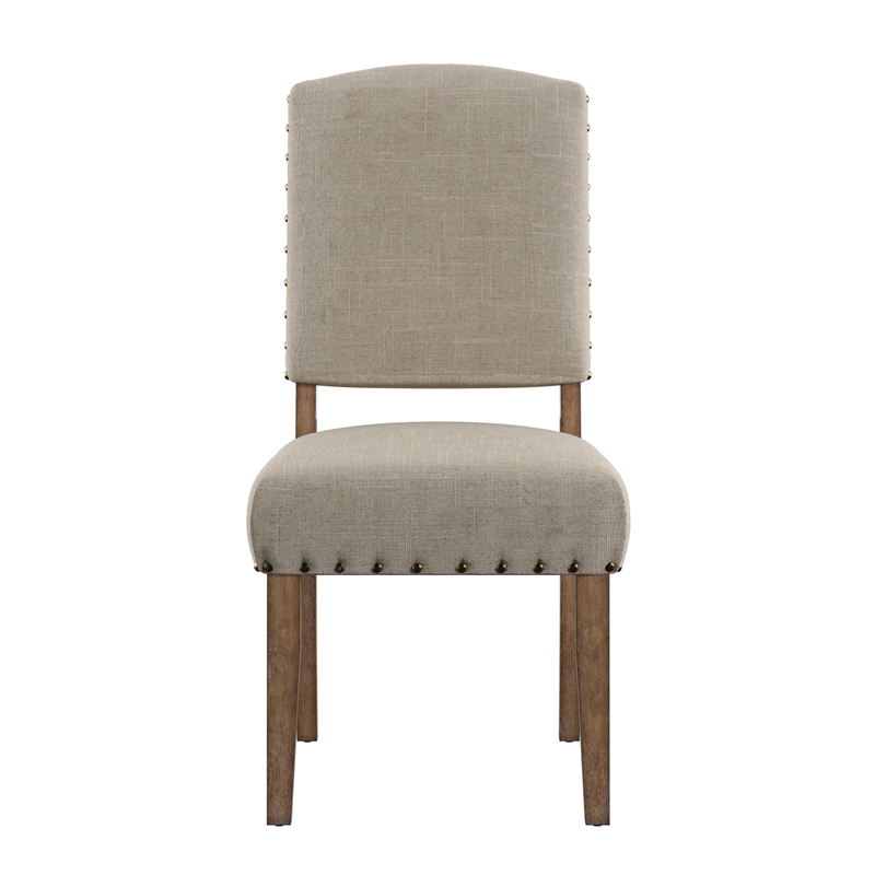 iNSPIRE Q Nailhead Linen Wood Dining Chairs (Set of 2) in Beige
