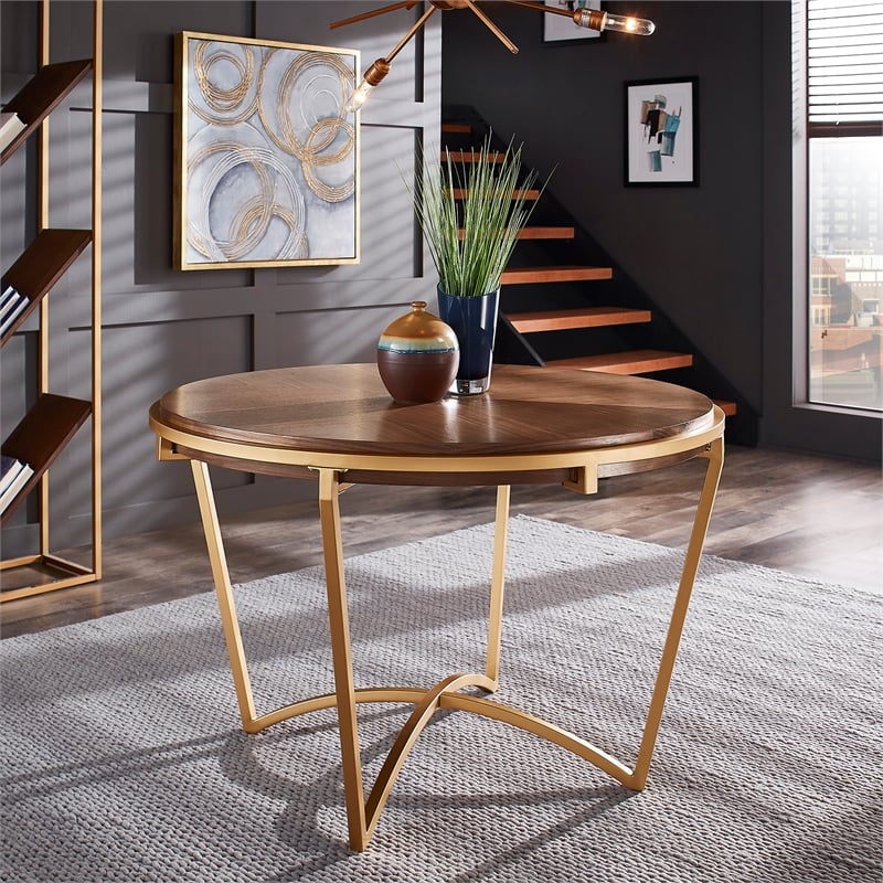 iNSPIRE Q Natural Finish Wood Dining Table With Gold Metal Base