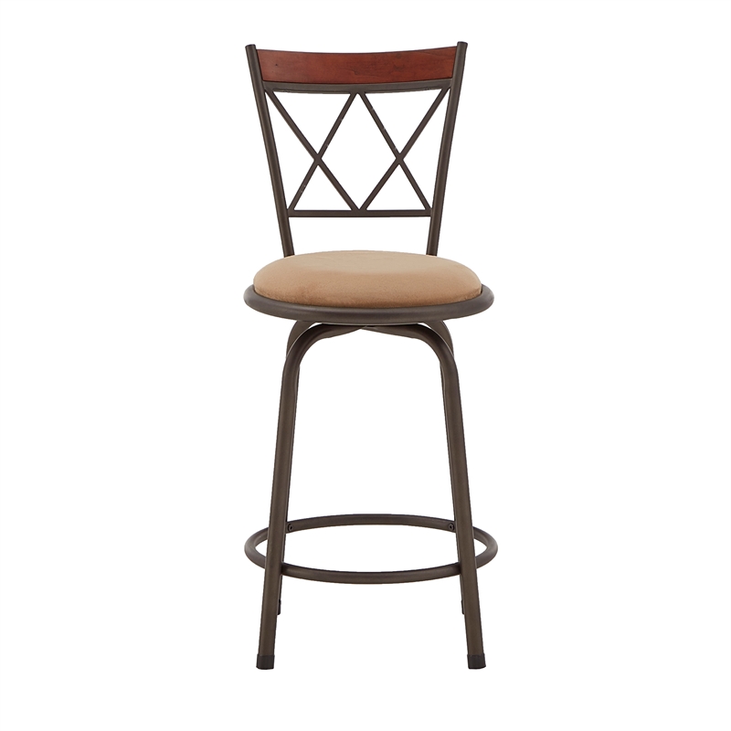 iNSPIRE Q Bronze Metal Double X-Back Brown Wood Adjustable Stools (Set of 3)