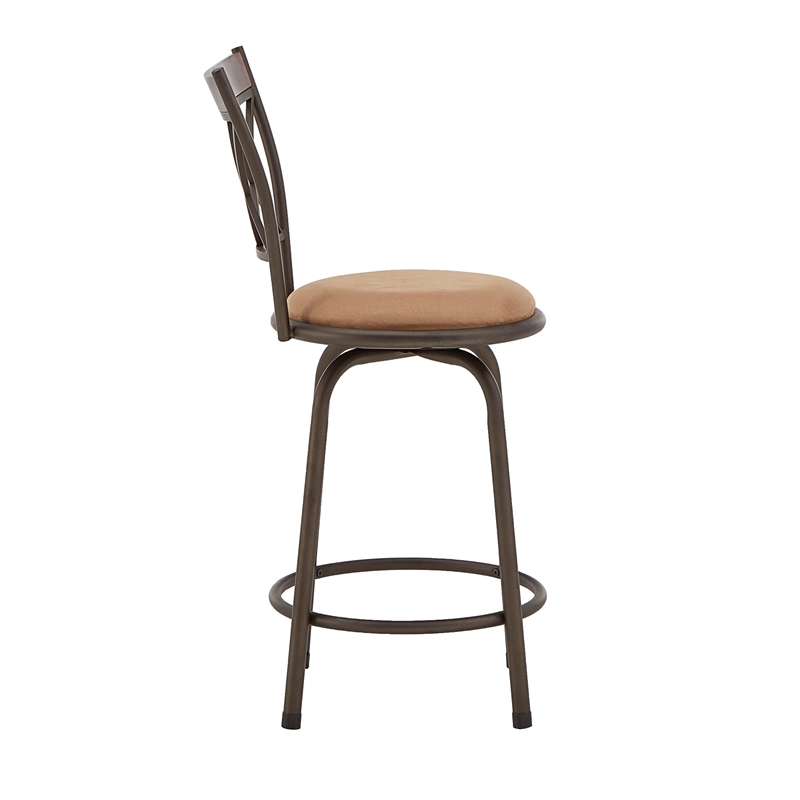 iNSPIRE Q Bronze Metal Double X-Back Brown Wood Adjustable Stools (Set of 3)