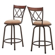 iNSPIRE Q Bronze Metal Double X-Back Brown Wood Adjustable Stools (Set of 3)