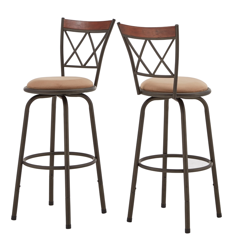 iNSPIRE Q Bronze Metal Double X-Back Brown Wood Adjustable Stools (Set of 3)