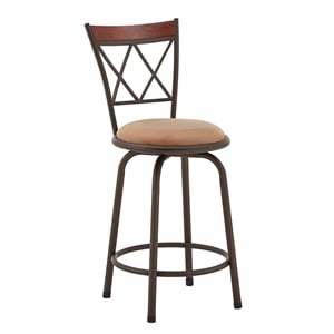 iNSPIRE Q Bronze Metal Double X-Back Brown Wood Adjustable Stools (Set of 3)