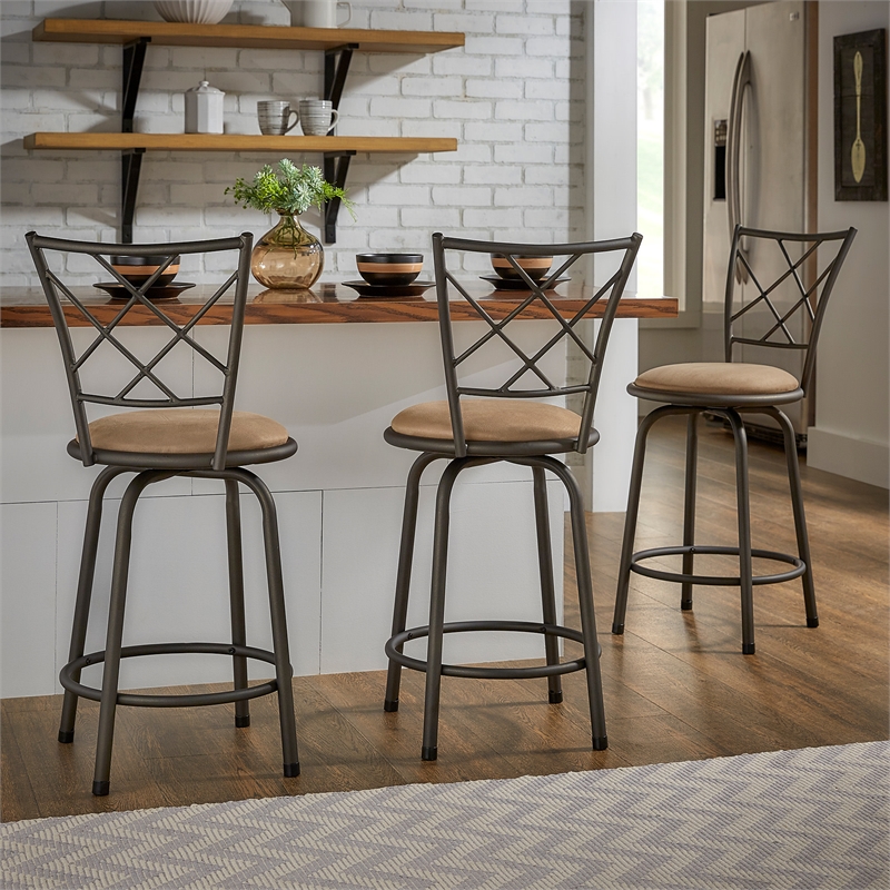 iNSPIRE Q Bronze Metal Quarter X-Back Swivel Adjustable Stools (Set of 3)