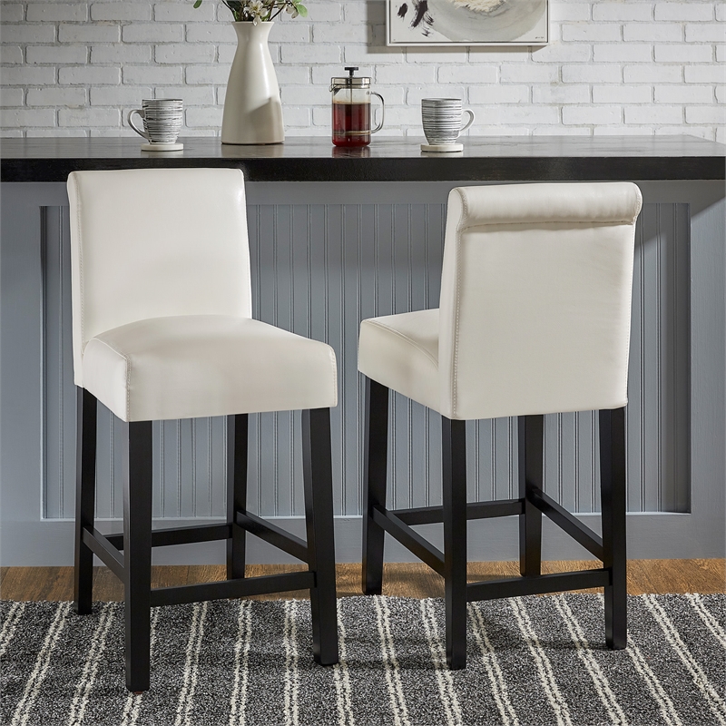 iNSPIRE Q White Faux Leather Wood High Back Counter Height Stools (Set of 2)