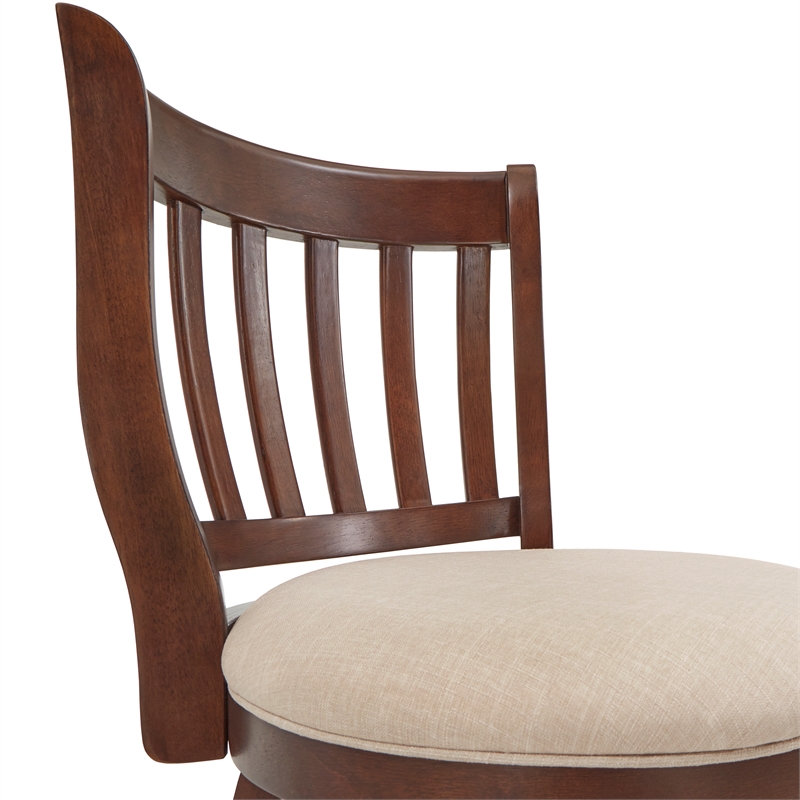 iNSPIRE Q Beige Linen Wood Slat Back Swivel Counter Height Stool