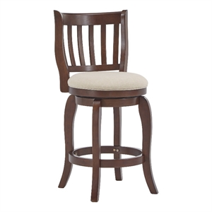 iNSPIRE Q Beige Linen Wood Slat Back Swivel Counter Height Stool