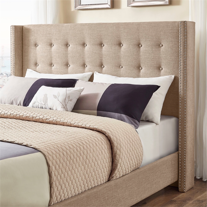 iNSPIRE Q Melina Wood Linen Wingback Headboard - King - Beige