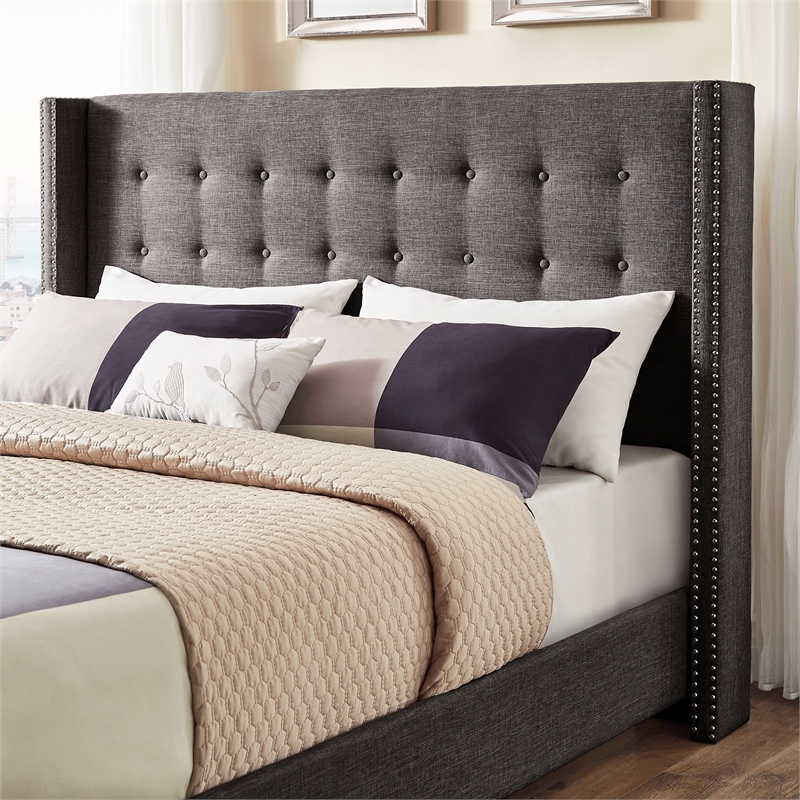 iNSPIRE Q Melina Wood Linen Wingback Headboard - King - Charcoal