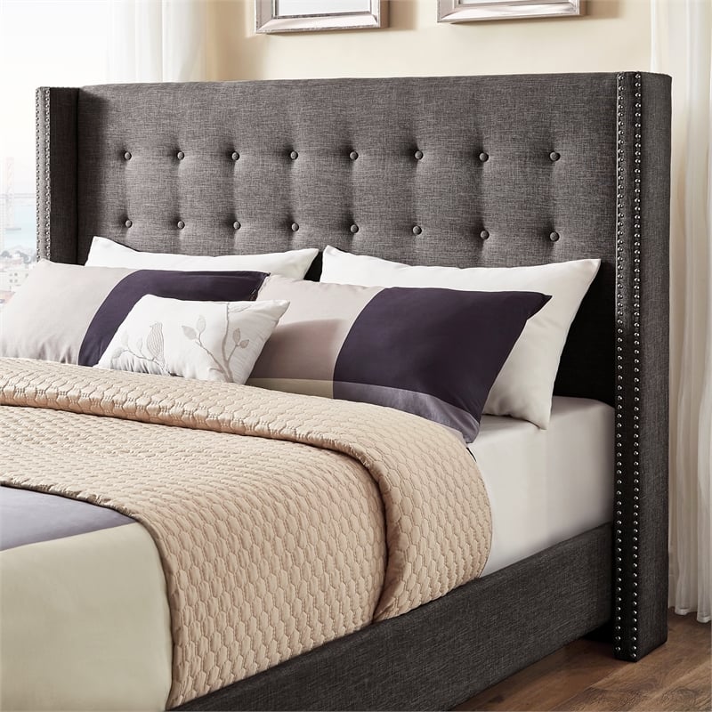 iNSPIRE Q Melina Wood Linen Wingback Headboard - Queen - Charcoal