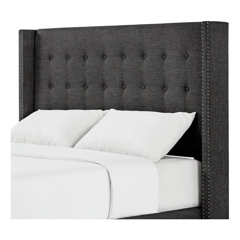 iNSPIRE Q Melina Wood Linen Wingback Headboard - Queen - Charcoal