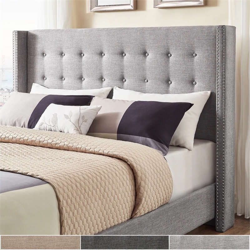 iNSPIRE Q Melina Wood Linen Wingback Headboard - Queen - Gray