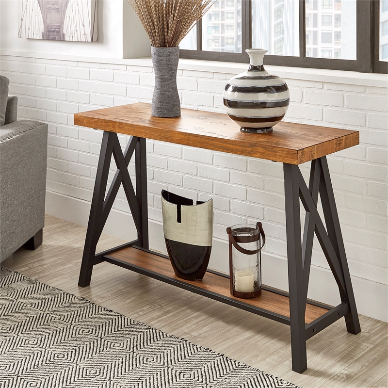 iNSPIRE Q Westyn Rustic Wood Metal Sofa Table with Shelf - Oak