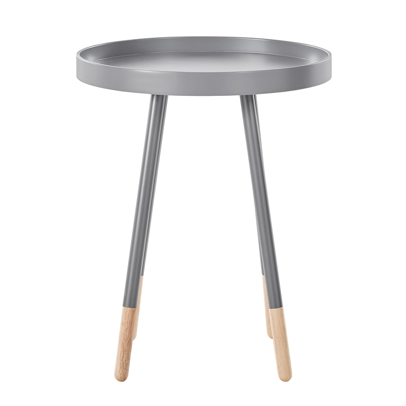 iNSPIRE Q Paint-Dipped Metal Legs Wood Round Tray-Top End Table  - Frost Gray