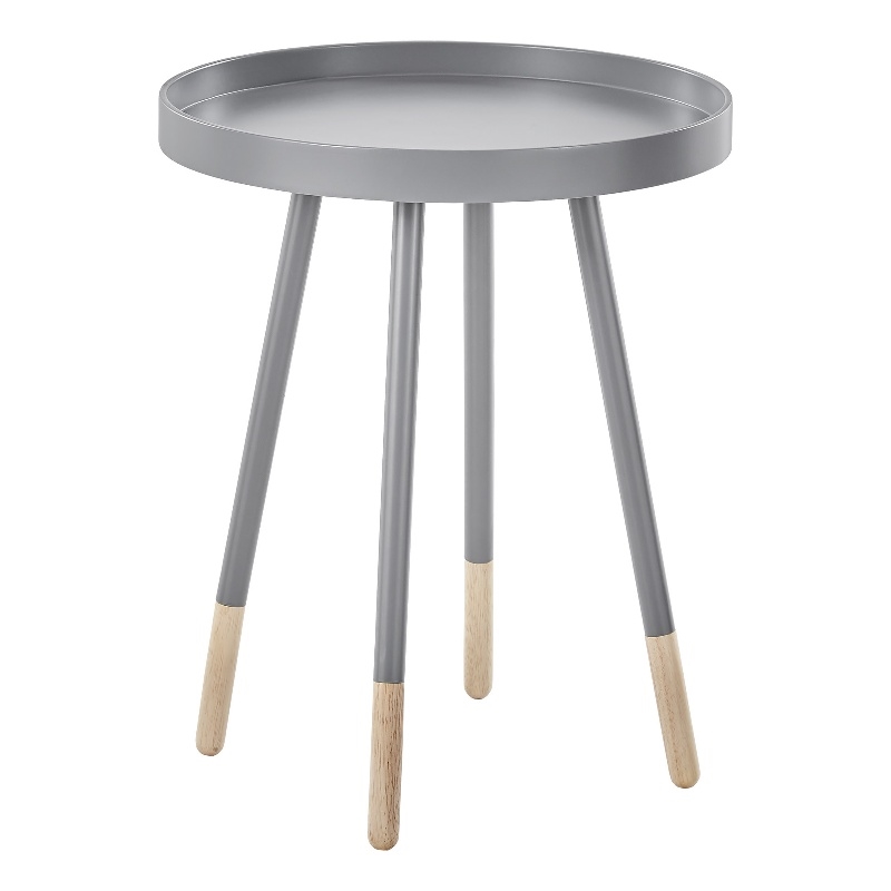 iNSPIRE Q Paint-Dipped Metal Legs Wood Round Tray-Top End Table  - Frost Gray