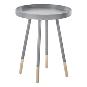 iNSPIRE Q Paint-Dipped Metal Legs Wood Round Tray-Top End Table  - Frost Gray