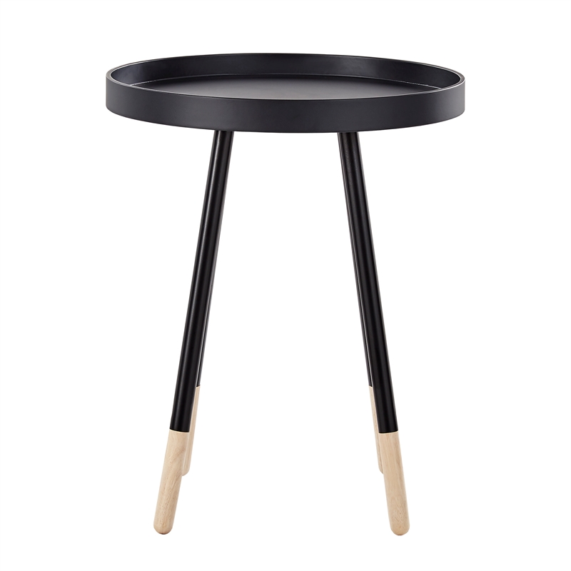 iNSPIRE Q Paint-Dipped Metal Legs Wood Round Tray-Top End Table - Vulcan Black