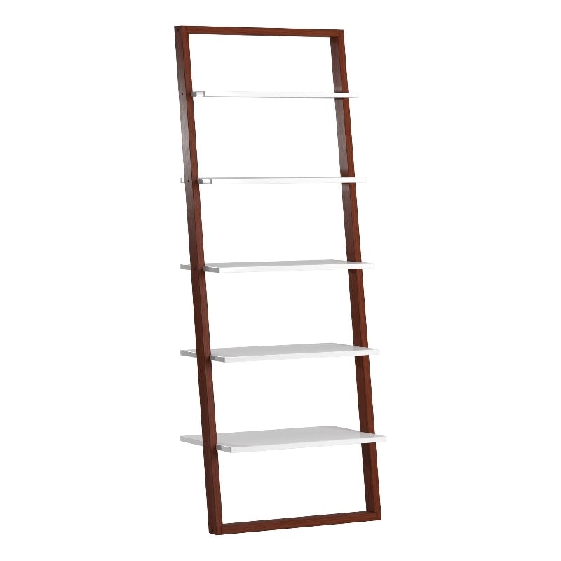iNSPIRE Q Two-Tone Leaning Ladder Wood Bookcase - Espresso and White Finish