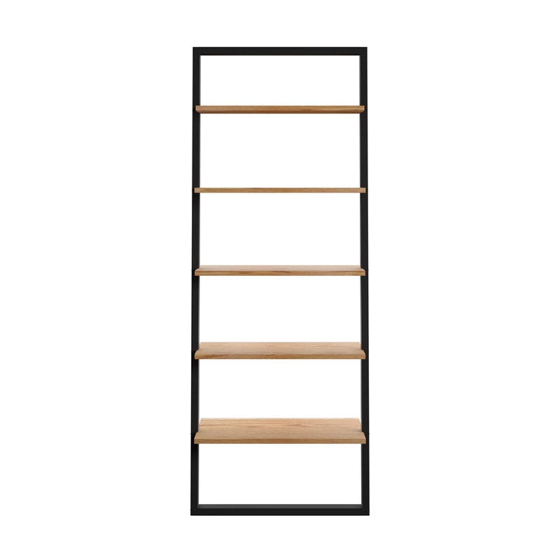 iNSPIRE Q Two-Tone Leaning Ladder Wood Bookcase - Black and Oak Finish