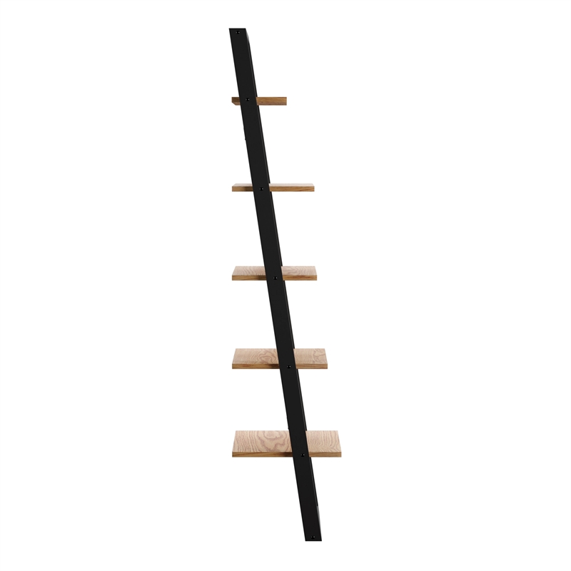 iNSPIRE Q Two-Tone Leaning Ladder Wood Bookcase - Black and Oak Finish