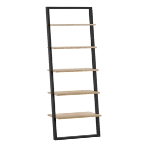 iNSPIRE Q Two-Tone Leaning Ladder Wood Bookcase - Black and Oak Finish