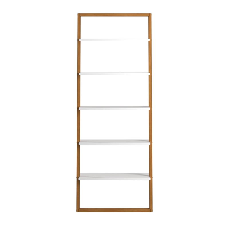 iNSPIRE Q Two-Tone Leaning Ladder Wood Bookcase - Natural and White Finish