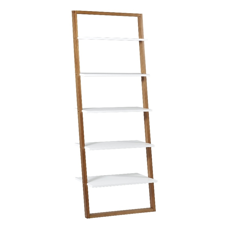 iNSPIRE Q Two-Tone Leaning Ladder Wood Bookcase - Natural and White Finish