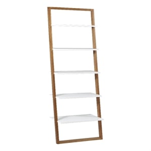 iNSPIRE Q Two-Tone Leaning Ladder Wood Bookcase - Natural and White Finish